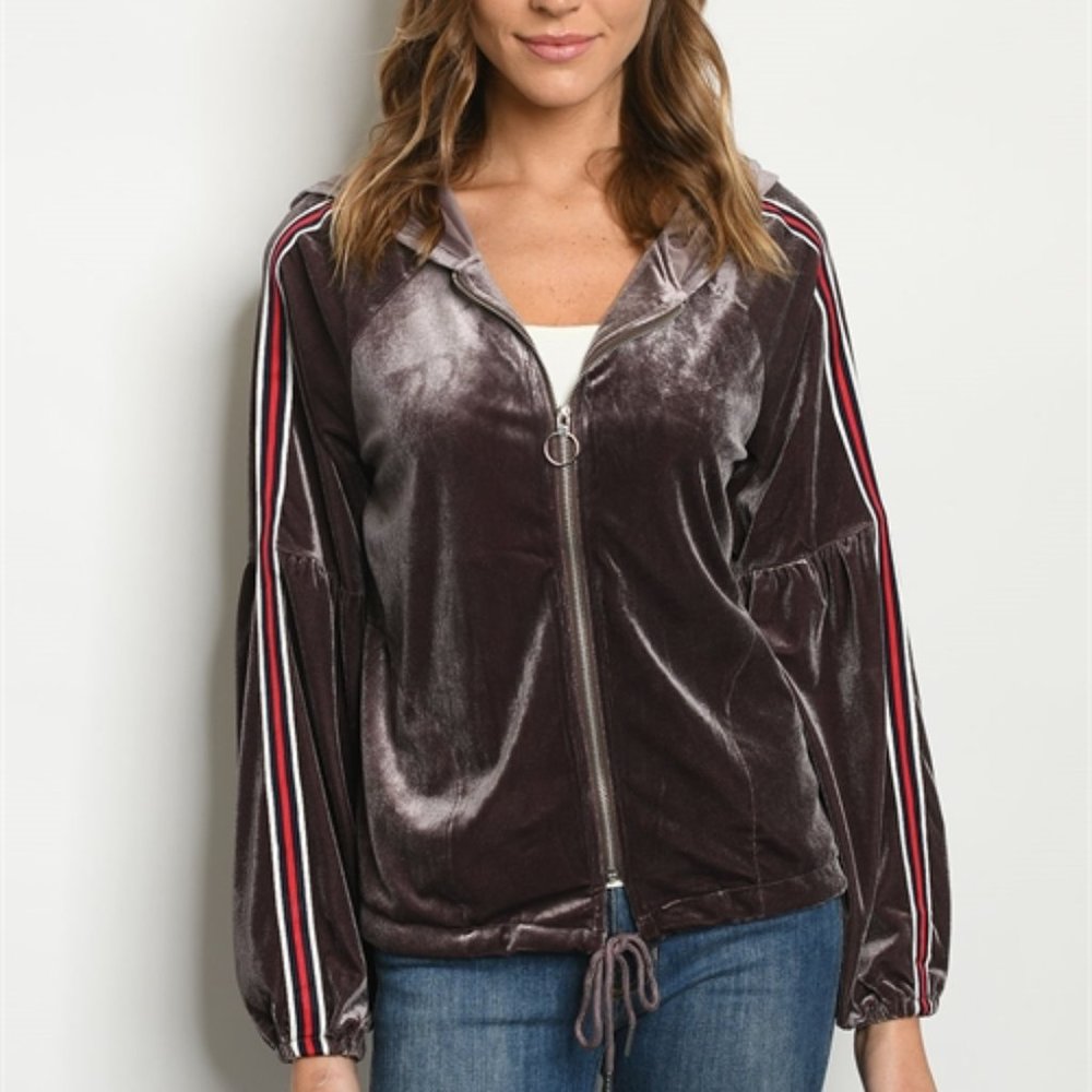 PLUM VELVET HOODED JACKET